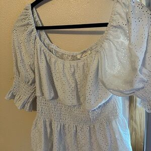 Urban Outfitters Light Blue Eyelet Blouse